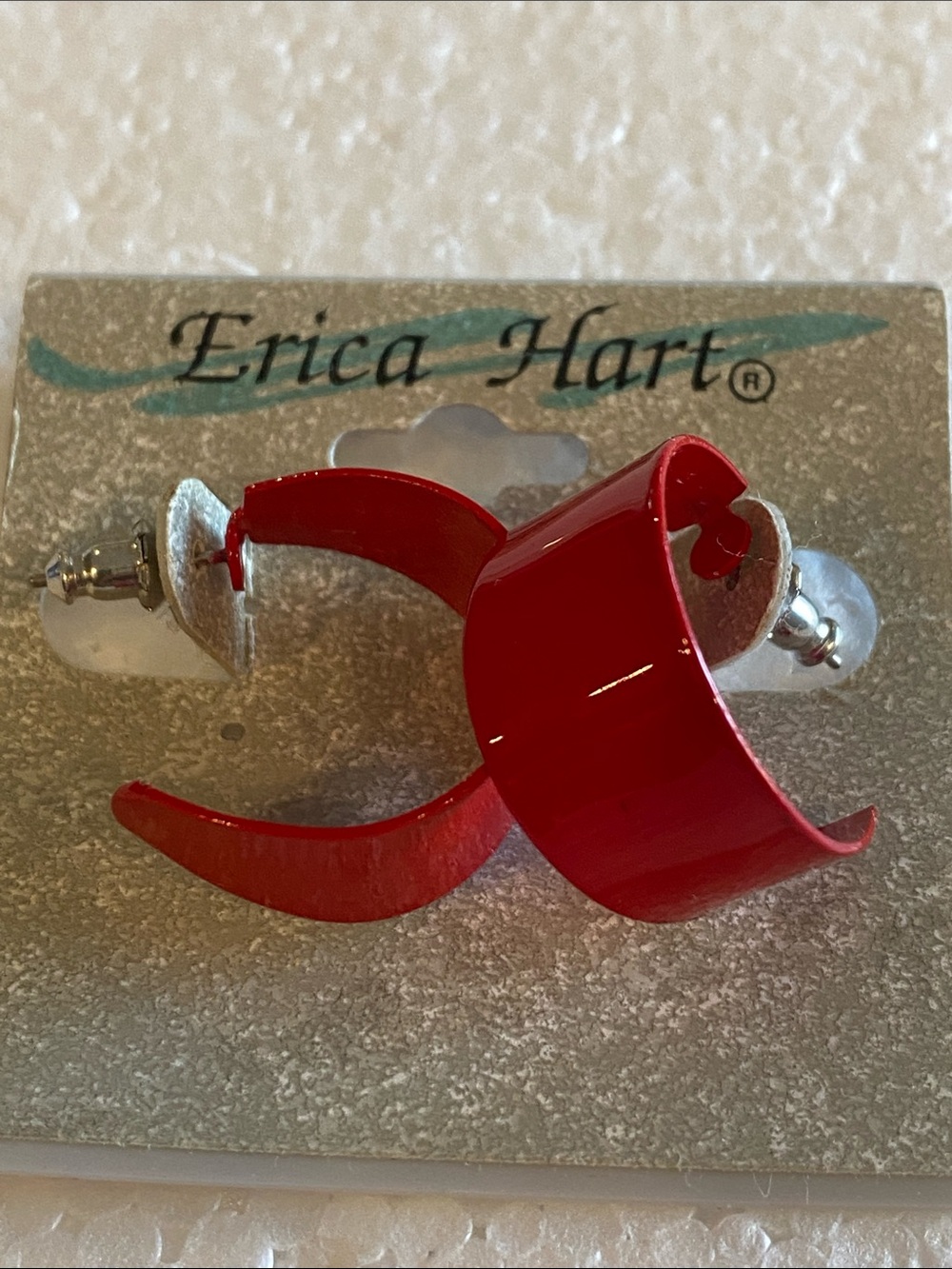 Red Crescent Hoop Earrings